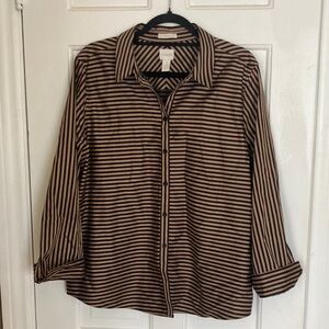 Chicos Black and Tan stripped button up blouse